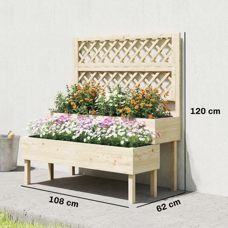 Jardinière 2 niveaux treillis bac à fleurs tissu non tissé 108x62x120cm effet bois naturel (1/5)