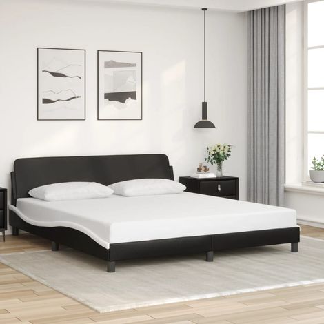 Bed Frame "Dover" Black and White 180x200 cm Super King Faux Leather vidaXL (1/5)