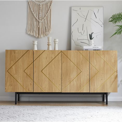 Aparador de 4 puertas en tablero de partículas, 160 x 40 x 78 cm, color natural HAVRYA