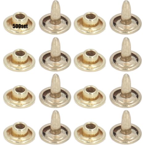 500 rivets métalliques 8mm double plat, finition dorée électrolytique, fournitures pour maroquinerie et travail du cuir (1/5)