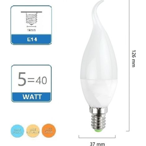 Lampadina led candela E14 5W fiamma opaco soffio di vento luce 6500k 4000k 3000k  calda 3000k
