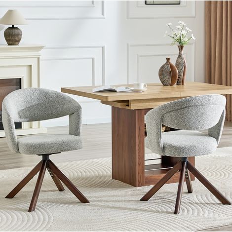 Lot de 2 chaises pivotantes rétro en tissu gris clair, confort durable – H 81,5 cm, assise 49 cm (1/5)