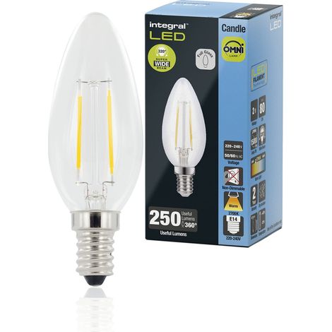Integral LED 4 PACK E14 Omni-filament Chaud 2700K, 250LM, 2W (équivalent à 25W) Ampoule bougie non dimmable - Efficace en énergie et idéale pour les lampes et lustres dans les salons (1/5)