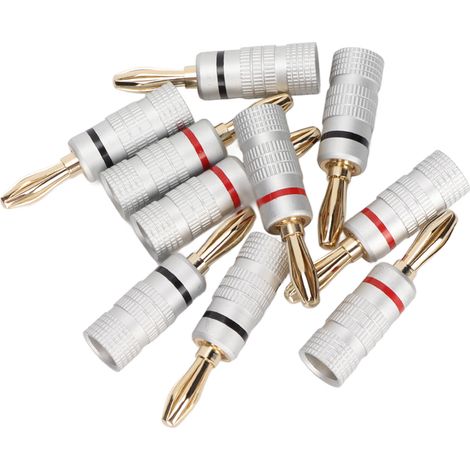 10 Connecteurs Banane Audio Dorés 24K à Double Vis pour Câbles Haut-Parleur et Home Cinéma