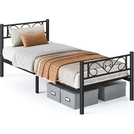 Vasagle – Lit simple en métal noir d'encre 90 x 200 cm – Capacité 230 kg – Hauteur 26,5 cm – Montage facile – Design élégant et stable