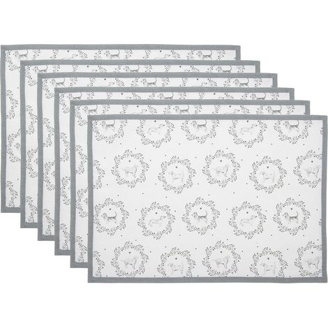 Set de 6 Sets de Table en Coton Motif Chien Blanc et Gris 48 x 33 cm pour Cuisine - PANGIVO (1/5)