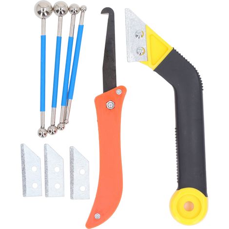 Kit d'outils pour calfeutrage : scie à joints coudée, outil à bille double pour le nettoyage et le remplissage des joints de carrelage (1/5)