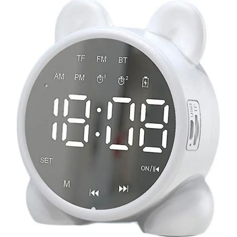 Horloge Numérique Enfant Miroir Bluetooth - Mignon Design Chat - Réveil Digital