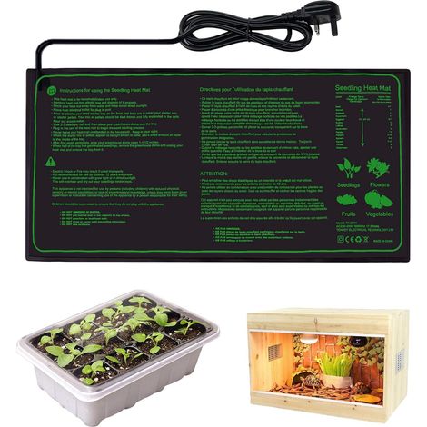 Tapis chauffant pour semis 25 x 52 cm (10 x 20,75 po), imperméable, pour plantes, serre d'hiver, hydroponie, germination de semis et reptiles en inté (1/5)