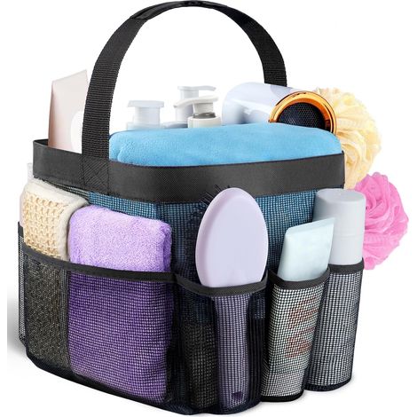 Panier De Douche En Maille - 8 Poches - Suspendu Par Poignée - Séchage Rapide - Pour Salle De Bain Dormitoire Gym Voyage - 1 Pièce (1/5)