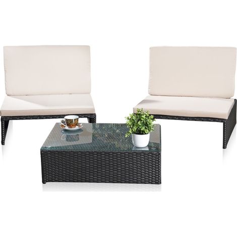Melko vielseitiges Gartenmöbel-Set – Sonnenliege, Sitzbank oder zwei Stühle mit Rückenlehne, mit Tisch aus Polyrattan, Gartenliege robust und wetterfest, Schwarz (1/5)