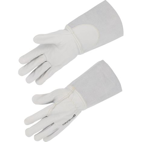 Gants de Protection Cuir Fleur et Croûte Bovin - Manchette 20cm - Montage Americain - Taille 10 - EN 388 - Lot de 10 (1/2)