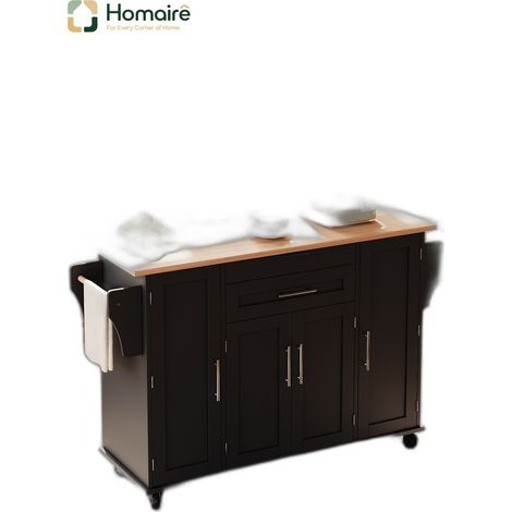 Desserte de cuisine noir avec rangement et couchage coulissant en mdf 136 x 70 x 92 cm HOMAIRE (1/5)