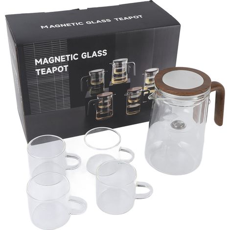 Théière verre avec infuseur 800ml résistant chaleur borosilicate transparent une touche bouilloire thé anti-brûlure poignée tasses de maison bureau rond 4 (1/2)