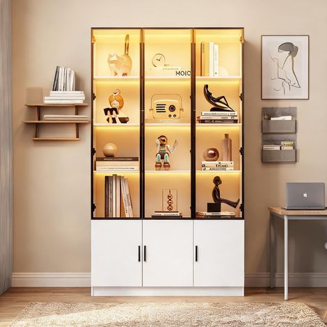 Vitrine blanche en MDF avec LED et 6 portes 120 x 32 x 200 cm (1/5)