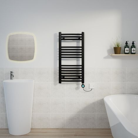 Curved Towel Rail Thermostatic Timer Black 800x400mm 400W (1/5)