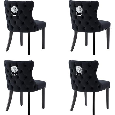 Sillas de Comedor 4Pcs en Terciopelo Tapizado Sillas de Ocio con Patas de Madera para Cocina Salón Restaurante, Negro, Wahson