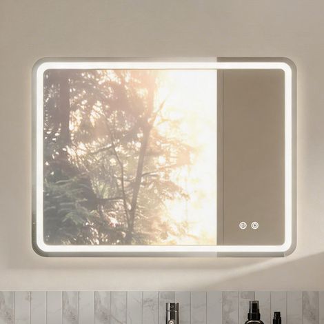 Espejo LED de baño 60x80 cm con mando táctil, antivaho, regulable y montaje horizontal/vertical, vidrio plateado (1/5)