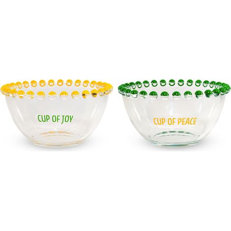 WD LifeStyle Set 2 Ciotole 500 Ml in Vetro Decorazione "Cup of joy" e "Cup of peace" Giallo Verde (1/5)