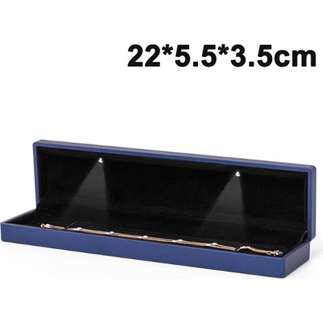 Boîte à bijoux pour femme, présentoir lumineux LED pour pendentifs/bracelets/colliers, boîte de rangement cadeau (taille collier) (1/5)