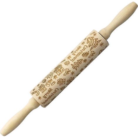 Rouleau à pâtisserie de Noël en bois massif, rouleau à pâtisserie pour la maison-35X4.1CM (1/2)