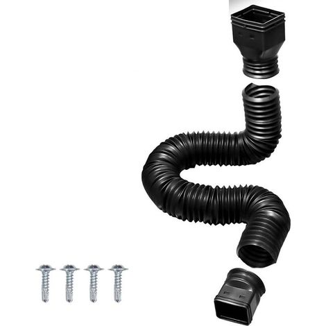 Rallonge de Tuyau de Descente de Gouttière, Rallonge de Tuyau de Descente Flexible Rétractable, Connecteur de Drainage d'eau de Pluie, Extensible de 20 à 59 Pouces, avec 4 Vis (Le Noir) (1/5)