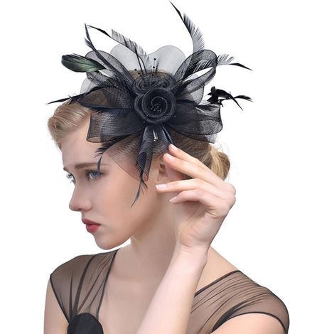 Banquet plume diadème plume diadème chapeau mariage cheveux accessoires élégant rond mariage Banquet épingle à cheveux noir