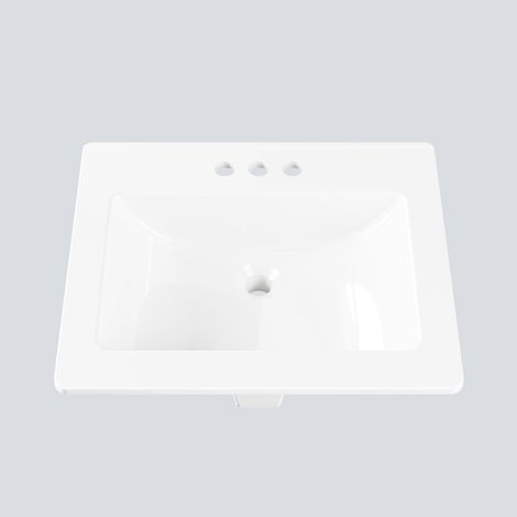 Vasque salle de bain ovale encastrée en céramique blanche – avec trop-plein – À poser avec trou distinctif – Certifiée cUPC – Idéale petites salles de bain (1/5)