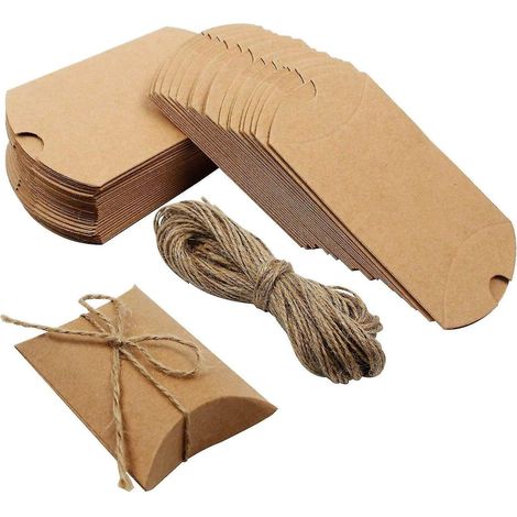 Outuxed Kraftpapier-Kissenboxen, 100 kleine Geschenkboxen, 8,9 x 7,1 cm, ideal zum Verpacken von Artikeln für Kleinunternehmen, Seifen, Schmuck und Hochzeitsgeschenken. (1/5)