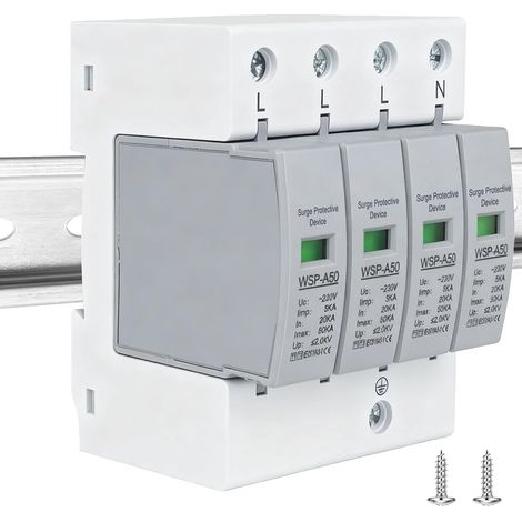 Parafoudre 4 pôles, 230 V CA 20 KA-50 KA 4P, parafoudre type 1 + type 2, 4 pôles protection contre les surtensions 4P, appareil de protection contre les surtensions pour PV pour la (1/5)
