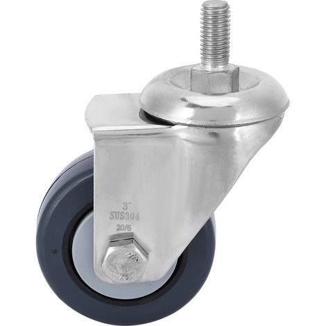 Roulette pivotante en acier inoxydable 304, support M12, 6,35 cm gris foncé antidérapant pour pièces de quincaillerie (1/5)