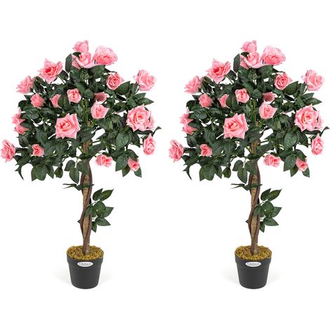2 Artificial Rose Trees - Pink (3ft)