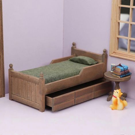 Lit miniature à tiroirs pour maison de poupée à l'échelle 1:12, modèle réduit de meuble de simulation, jouet pour enfants (1/4)
