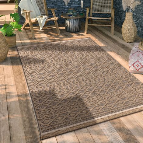 Paco Home Alfombra Salon Cocina Exterior Terraza Jardin Boho Floral Dibujo Geometrico 160x220 cm, Beige (1/5)