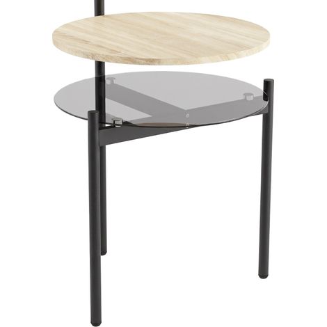 CHICFURN Table d'appoint ronde 41,8 x 39,8 x 53,5 cm en bois et verre chêne pour petit espace (1/5)