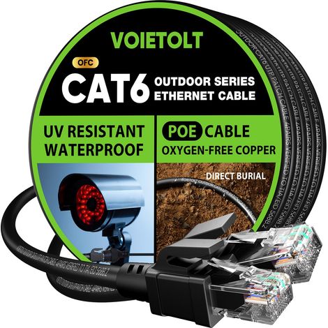 Câble Ethernet Cat 6 Extérieur 50 Mètres, Cuivre Pur, PoE+, Câble Internet à Enfouissement Direct, LLDPE, Résistant Aux UV, Étanche, Câble Réseau Gigabit Ethernet Haut Débit (1/5)