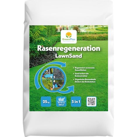 GreenPlan Régénération de la pelouse LawnSand 25 kg Engrais pour pelouse anti-mousse