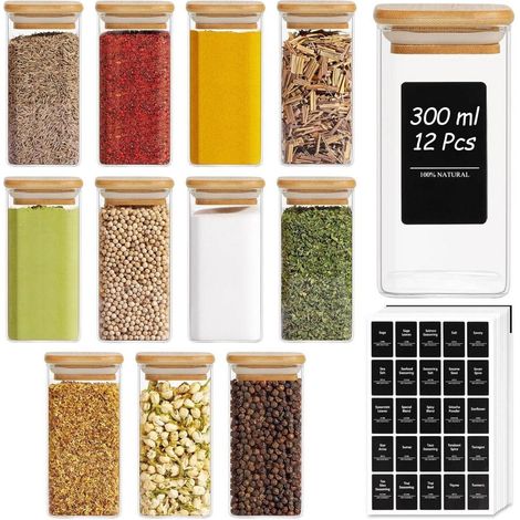 12tlg. Gewürzgläser Set 295ml Spice Jars Gewürzdosen Aufbewahrung Küche (1/5)