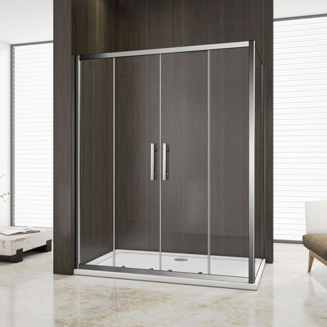 Ocean Sanitaire – Cabine de douche 140x80x190cm – Porte coulissante à accès central – Paroi latérale en verre de sécurité 5mm – Profilé aluminium chromé (1/4)