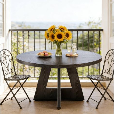 Tavolo da pranzo rotondo 120 cm in legno ingegnerizzato nero DESVIAE (1/5)
