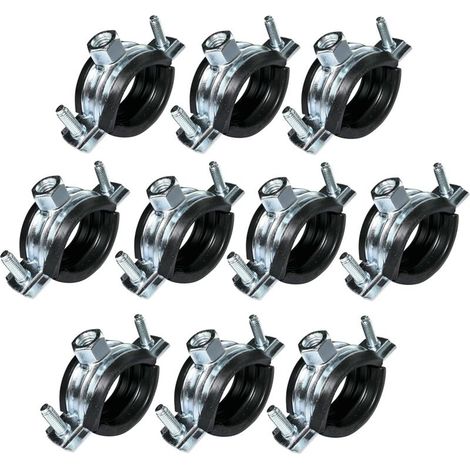 Lot de 10 Collier isophonique -support fixation avec joint - pour tuyau Ø 1'' 32-36mm - en acier zingué - à visser М8/М10
