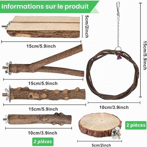 Perchoir Perroquet Bois Naturel Perchoir Oiseaux Jouet Perroquet Accessoires Cage Oiseaux Perruche Canari (1/4)