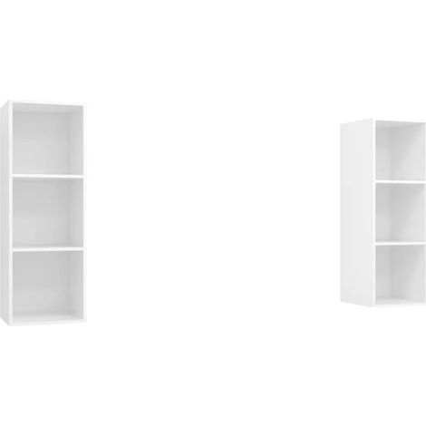 Lot de 2 meubles TV muraux pratiques 37 x 37 x 107 cm style contemporain finition blanche en bois d'ingénierie blanc