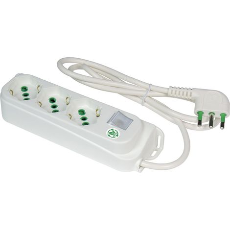 FANTON OMEGA ECO RELIFE Steckdosenleiste 3 Schuko 16A Bypass-Steckdosen, 1,5 m Kabel. 3 italienische Winkelstecker 16A + leuchtender bipolarer Schalter 47460ECO