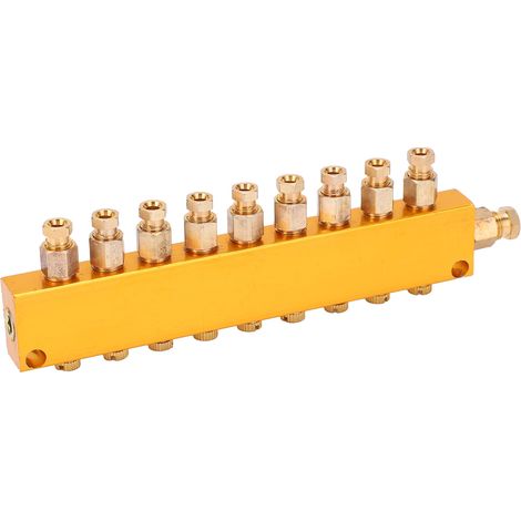 Distributeur d'huile réglable en laiton, vanne de séparation à piston pour lubrification, 1 entrée 9 sorties (1/5)