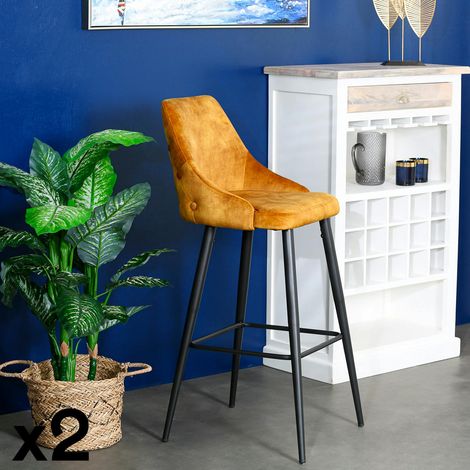 Chaise de bar velours ocre (lot de 2) MALMOE (1/5)