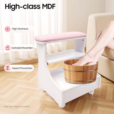 Repose-pieds pour pédicure, repose-pieds, tabouret de pédicure, mobile, meuble de manucure, à roulettes, pour bain de pieds rose (1/5)