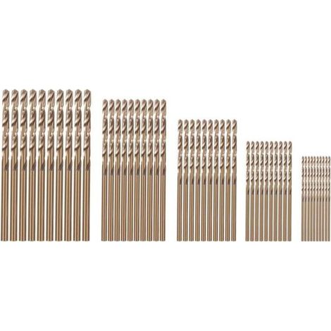 50 PièCes Drillforce Tools M35 Set de Forets au Cobalt, Hss-Co 1-3MM, pour Percer Sur Acier Trempé, Fonte et Inoxydable