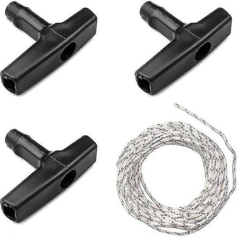 Corde de lanceur à rappel automatique de 10 mètres et de 3 mm de diamètre, avec 3 poignées de lancement pour tondeuses à gazon, tronçonneuses, coupe-bordures et moteurs à essence. (1/5)