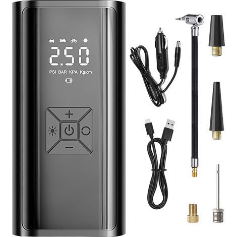 Pompe à Air pour Pneus de Voiture, Pompe à Air Portable pour Moto, Gonfleur de Pneus Électrique sans Fil avec Affichage Digital pour Véhicule Vélo Maison Camping Voyage Urgence (1/5)